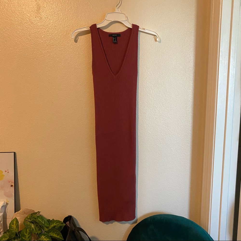 V-Neck Orange Bodycon MIDI Dress